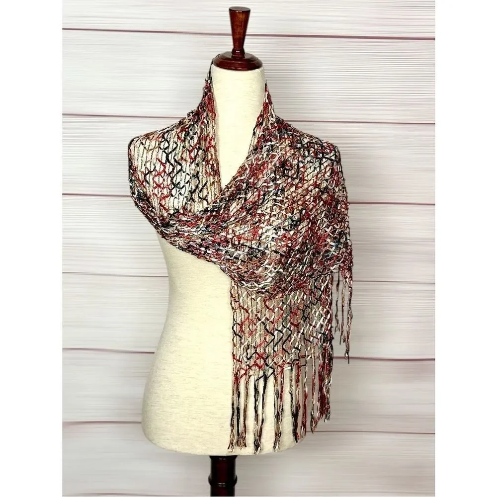 Saldarini Italy Ribbon Yarn Net Scarf Multicolor Open Weave Mesh Lightweigh